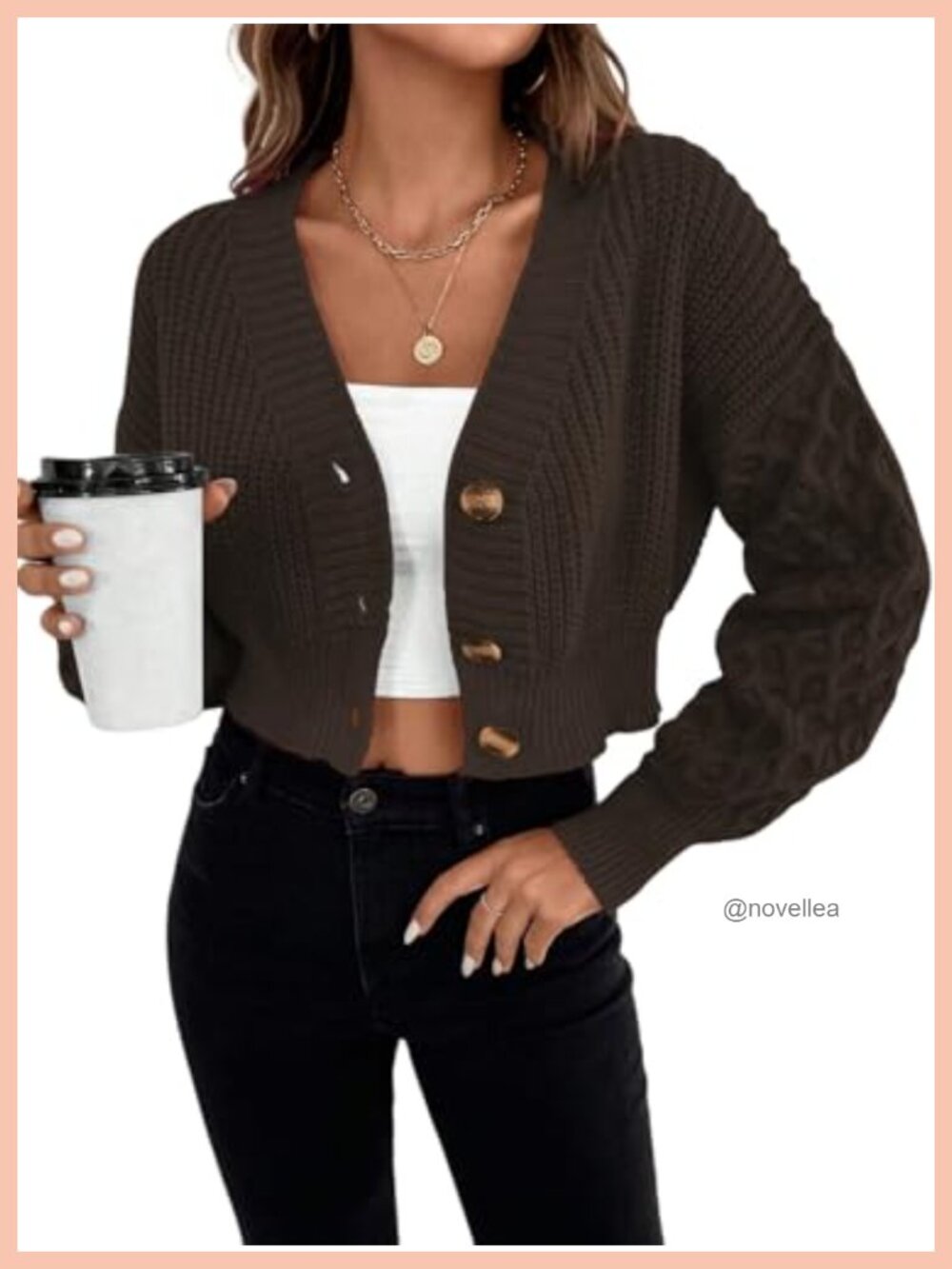Cable Knit Button Down Chunky Cardigan Drop Shoulder Sweater